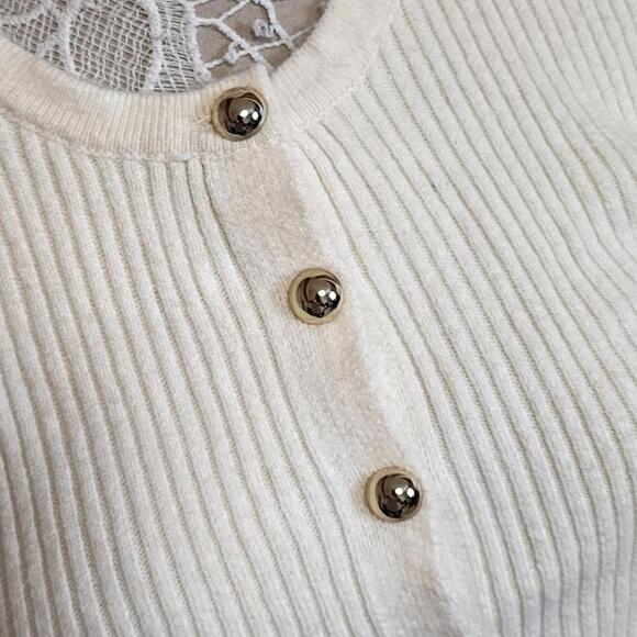 NWT Sincerely Jules cream gold button up soft sweater large - Picture 7 of 8